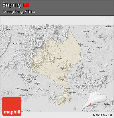 Shaded Relief 3D Map of Enping, desaturated