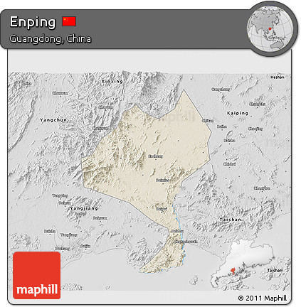 Shaded Relief 3D Map of Enping, desaturated