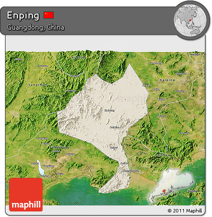Shaded Relief 3D Map of Enping, satellite outside