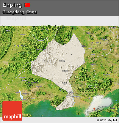 Shaded Relief 3D Map of Enping, satellite outside