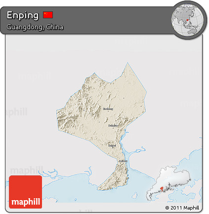 Shaded Relief 3D Map of Enping, single color outside