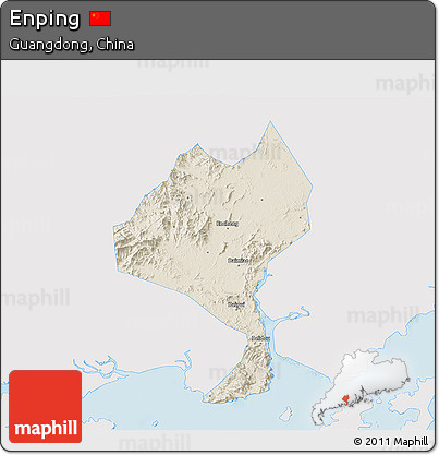 Shaded Relief 3D Map of Enping, single color outside