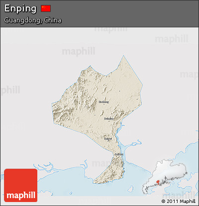 Shaded Relief 3D Map of Enping, single color outside