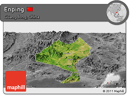 Satellite Panoramic Map of Enping, desaturated
