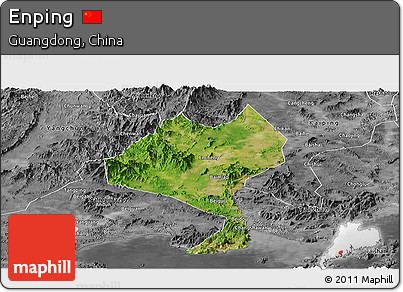 Satellite Panoramic Map of Enping, desaturated