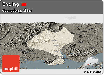 Shaded Relief Panoramic Map of Enping, darken