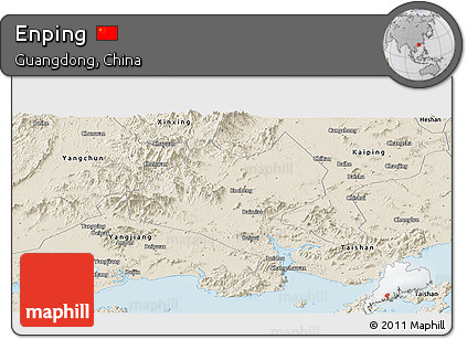 Shaded Relief Panoramic Map of Enping