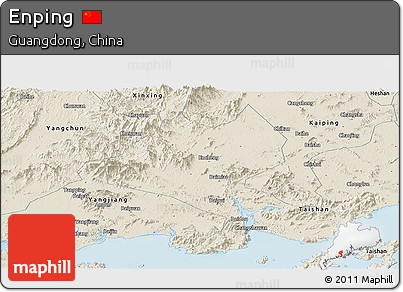Shaded Relief Panoramic Map of Enping