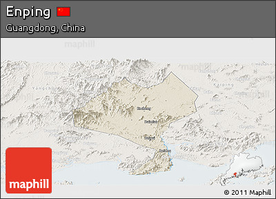 Shaded Relief Panoramic Map of Enping, lighten