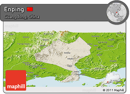 Shaded Relief Panoramic Map of Enping, physical outside