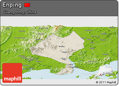 Shaded Relief Panoramic Map of Enping, physical outside