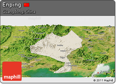 Shaded Relief Panoramic Map of Enping, satellite outside