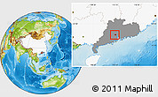 Physical Location Map of Foshan Shi, highlighted country, highlighted parent region