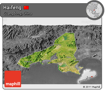 Satellite 3D Map of Haifeng, desaturated