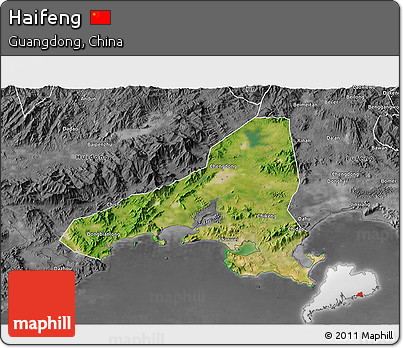 Satellite 3D Map of Haifeng, desaturated