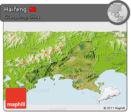 Satellite 3D Map of Haifeng, physical outside