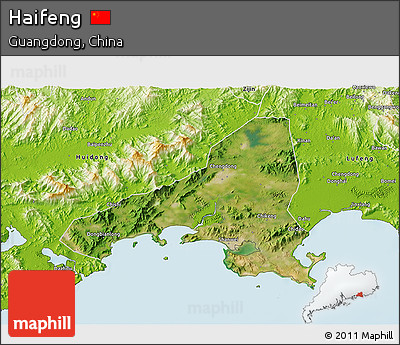 Satellite 3D Map of Haifeng, physical outside