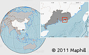 Gray Location Map of Haifeng, highlighted country, highlighted parent region, hill shading