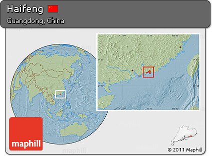 Savanna Style Location Map of Haifeng, hill shading