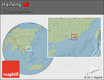 Savanna Style Location Map of Haifeng, hill shading
