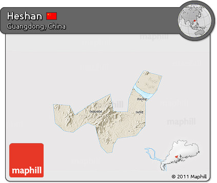 Shaded Relief 3D Map of Heshan, single color outside