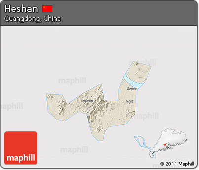 Shaded Relief 3D Map of Heshan, single color outside