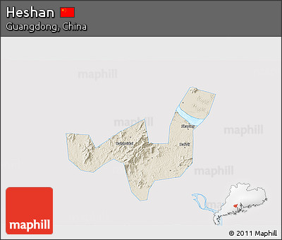 Shaded Relief 3D Map of Heshan, single color outside