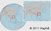 Gray Location Map of Heshan, within the entire country, hill shading