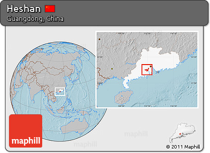 Gray Location Map of Heshan, highlighted parent region, hill shading