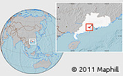 Gray Location Map of Heshan, highlighted parent region, hill shading