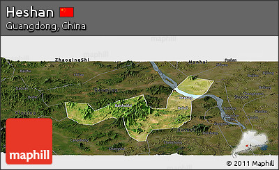 Satellite Panoramic Map of Heshan, darken