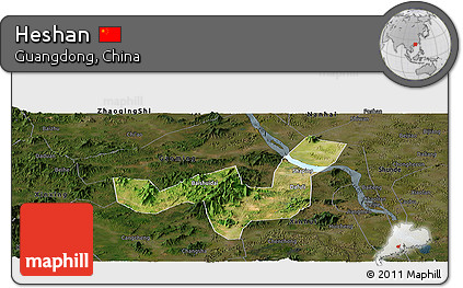 Satellite Panoramic Map of Heshan, darken