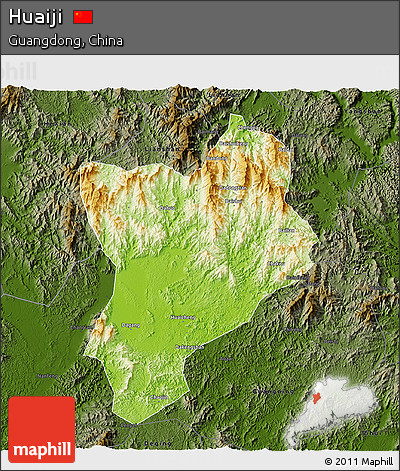Physical 3D Map of Huaiji, darken