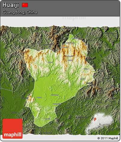 Physical 3D Map of Huaiji, darken