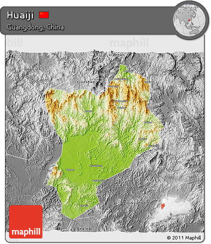 Physical 3D Map of Huaiji, desaturated