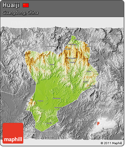 Physical 3D Map of Huaiji, desaturated