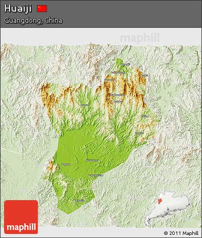 Physical 3D Map of Huaiji, lighten