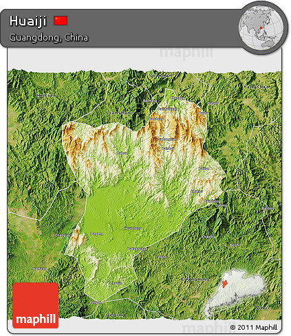 Physical 3D Map of Huaiji, satellite outside