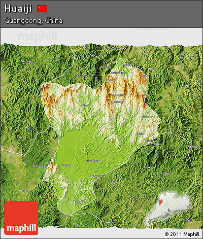 Physical 3D Map of Huaiji, satellite outside