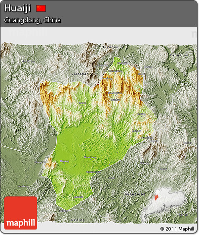 Physical 3D Map of Huaiji, semi-desaturated