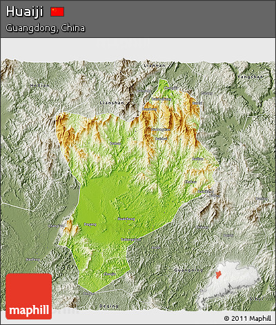Physical 3D Map of Huaiji, semi-desaturated