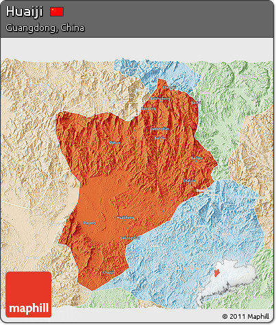 Political 3D Map of Huaiji, lighten