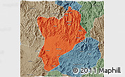 Political 3D Map of Huaiji, semi-desaturated