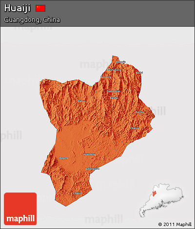 Political 3D Map of Huaiji, single color outside