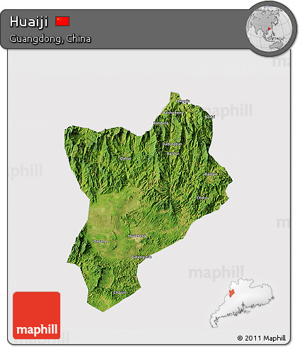 Satellite 3D Map of Huaiji, cropped outside