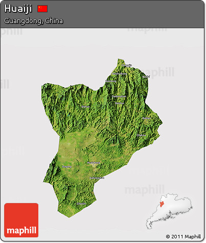 Satellite 3D Map of Huaiji, cropped outside