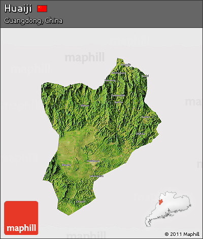 Satellite 3D Map of Huaiji, cropped outside