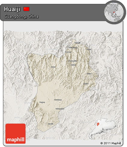 Shaded Relief 3D Map of Huaiji, lighten
