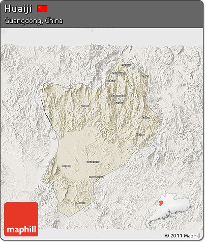 Shaded Relief 3D Map of Huaiji, lighten