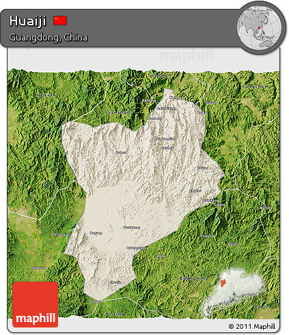 Shaded Relief 3D Map of Huaiji, satellite outside